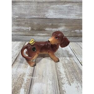 Josef Originals Dachshund Dog Figurine w Butterfly Japan Vintage Ceramic Brown